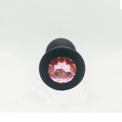 Средняя черная пробка с нежно розовым кристаллом ONJOY Silicone Collection