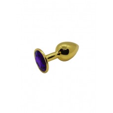 Анальная пробка металлическая золотая с фиолетовым кристаллом Onjoy Metal Plug Gold Small