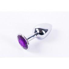 Анальная пробка металлическая серебристая с фиолетовым кристаллом Onjoy Metal Plug Silver Small