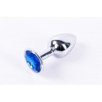 Анальная пробка металлическая серебристая с синим кристаллом Onjoy Metal Plug Silver Small